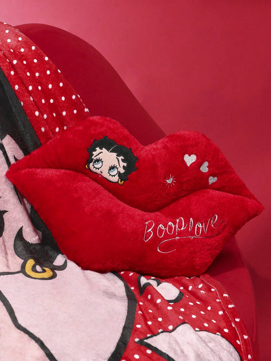 Betty Boop x 1 Pc Red Lip Shape Decorative Pillow, Heart Embroidery, Soft Plush Material, Can Be Placed On The Sofa, Bed, Chair, Etc.Gift Ideas,Party,Holiday,Valentine's Day