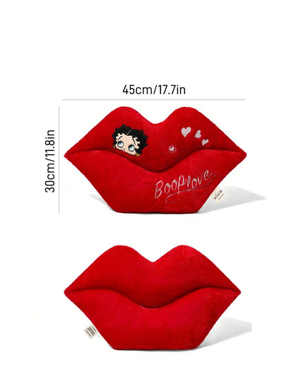 Betty Boop x 1 Pc Red Lip Shape Decorative Pillow, Heart Embroidery, Soft Plush Material, Can Be Placed On The Sofa, Bed, Chair, Etc.Gift Ideas,Party,Holiday,Valentine's Day
