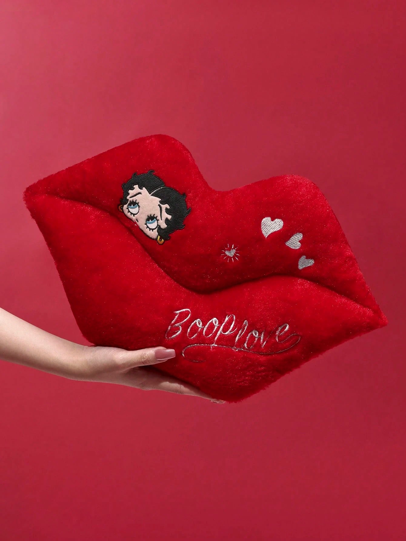 Betty Boop x 1 Pc Red Lip Shape Decorative Pillow, Heart Embroidery, Soft Plush Material, Can Be Placed On The Sofa, Bed, Chair, Etc.Gift Ideas,Party,Holiday,Valentine's Day