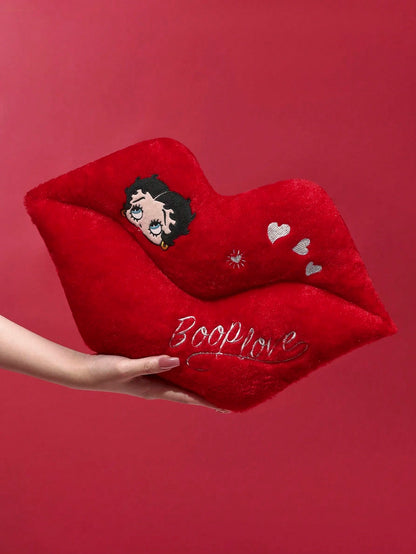 Betty Boop x 1 Pc Red Lip Shape Decorative Pillow, Heart Embroidery, Soft Plush Material, Can Be Placed On The Sofa, Bed, Chair, Etc.Gift Ideas,Party,Holiday,Valentine's Day