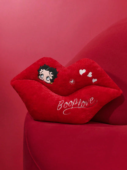 Betty Boop x 1 Pc Red Lip Shape Decorative Pillow, Heart Embroidery, Soft Plush Material, Can Be Placed On The Sofa, Bed, Chair, Etc.Gift Ideas,Party,Holiday,Valentine's Day