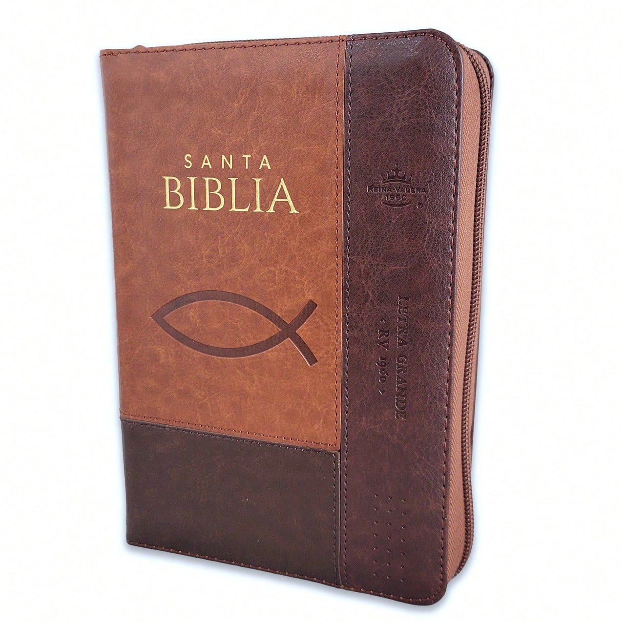 Biblia Con Cierre Portatil 12 Puntos RV1960, Imit Piel Cafe Ichtus Con Indice