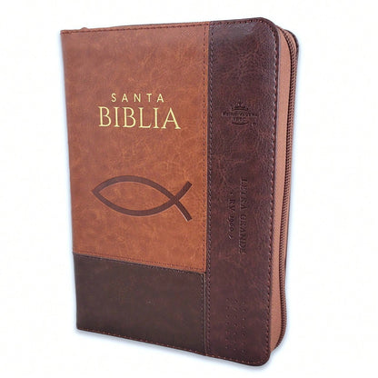 Biblia Con Cierre Portatil 12 Puntos RV1960, Imit Piel Cafe Ichtus Con Indice
