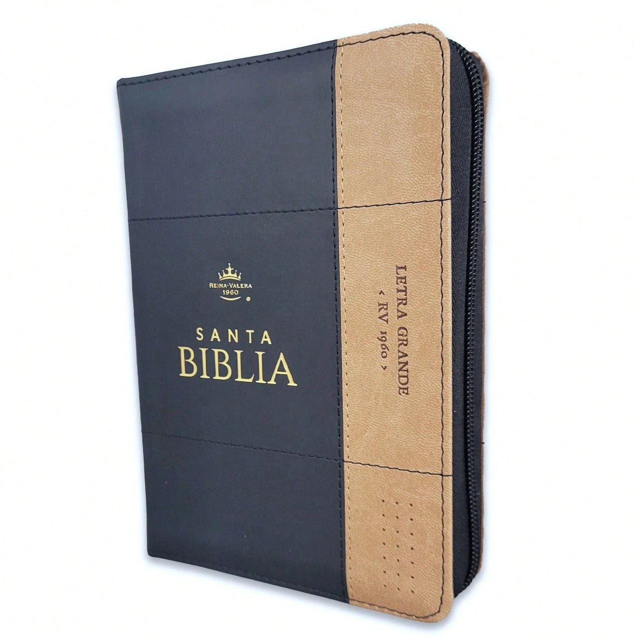 Biblia Con Cierre Portatil Letra Grande 12 Puntos RV1960, Imit Piel Negro Y Cafe Con Indice