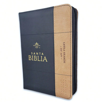 Biblia Con Cierre Portatil Letra Grande 12 Puntos RV1960, Imit Piel Negro Y Cafe Con Indice