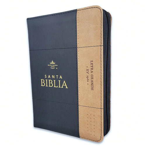 Biblia Con Cierre Portatil Letra Grande 12 Puntos RV1960, Imit Piel Negro Y Cafe Con Indice