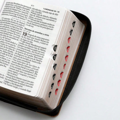 Biblia Con Cierre Portatil Letra Grande 12 Puntos RV1960, Imit Piel Negro Y Cafe Con Indice