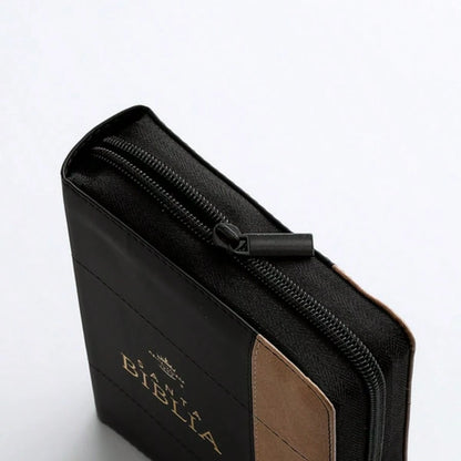 Biblia Con Cierre Portatil Letra Grande 12 Puntos RV1960, Imit Piel Negro Y Cafe Con Indice