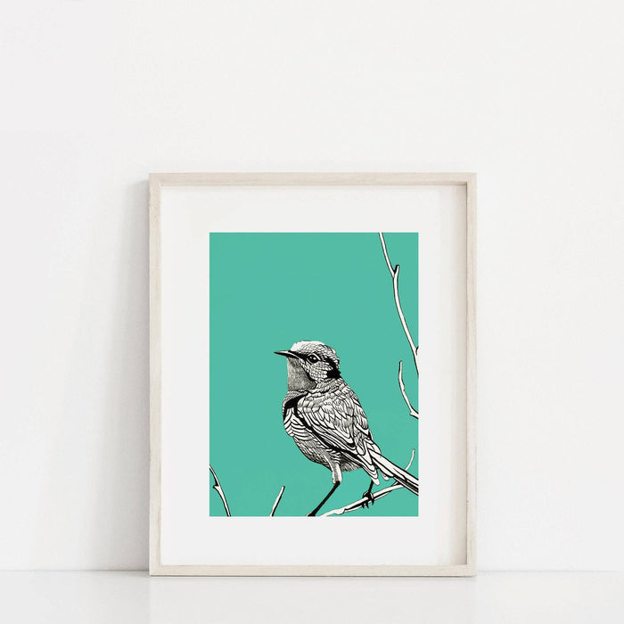 BIRD BLUE Vibrant Giclée Art Print by Renée Staeck