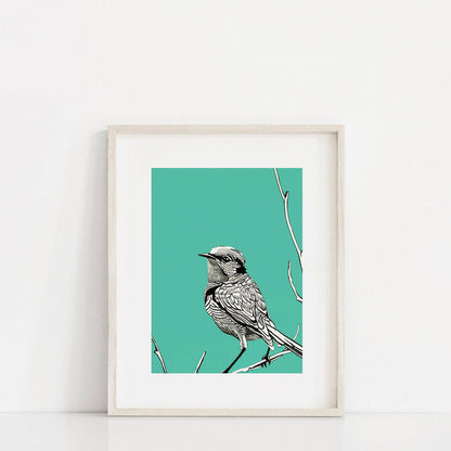 BIRD BLUE Vibrant Giclée Art Print by Renée Staeck