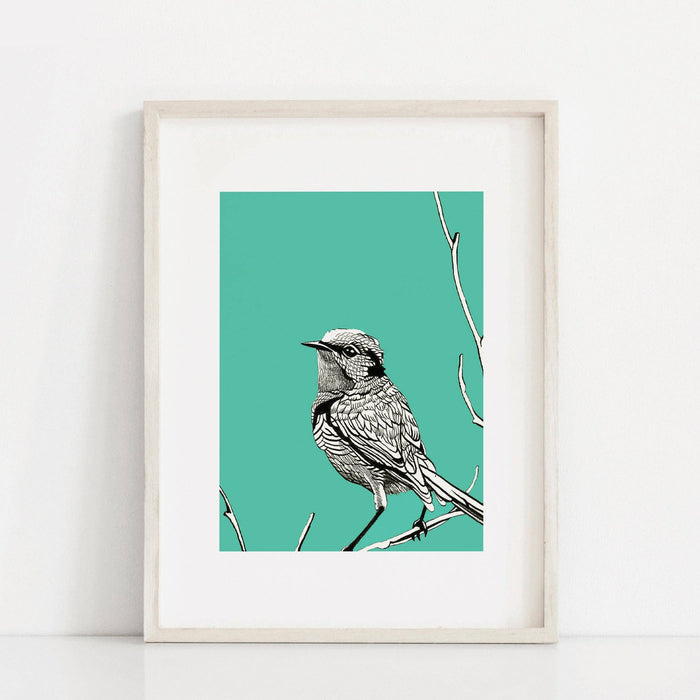 BIRD BLUE Vibrant Giclée Art Print by Renée Staeck