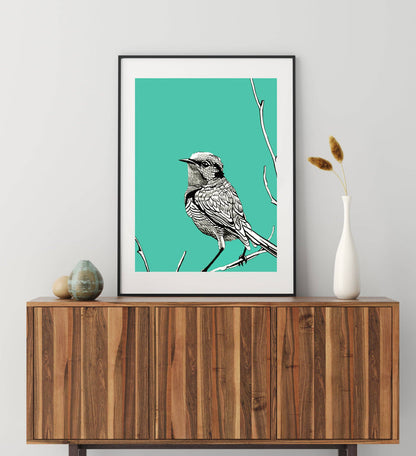 BIRD BLUE Vibrant Giclée Art Print by Renée Staeck
