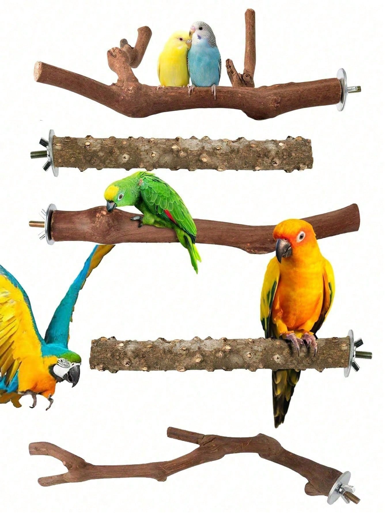 Bird Supplies Bird Cage Accessories Toys 5pcs Parrot Perch Set 3 Grapevine Perches 2 Stands Claw-Shaped Frosted Parrot Chewing Training Branch Suitable For Parrots, Medium And Small Birds Holiday Gift