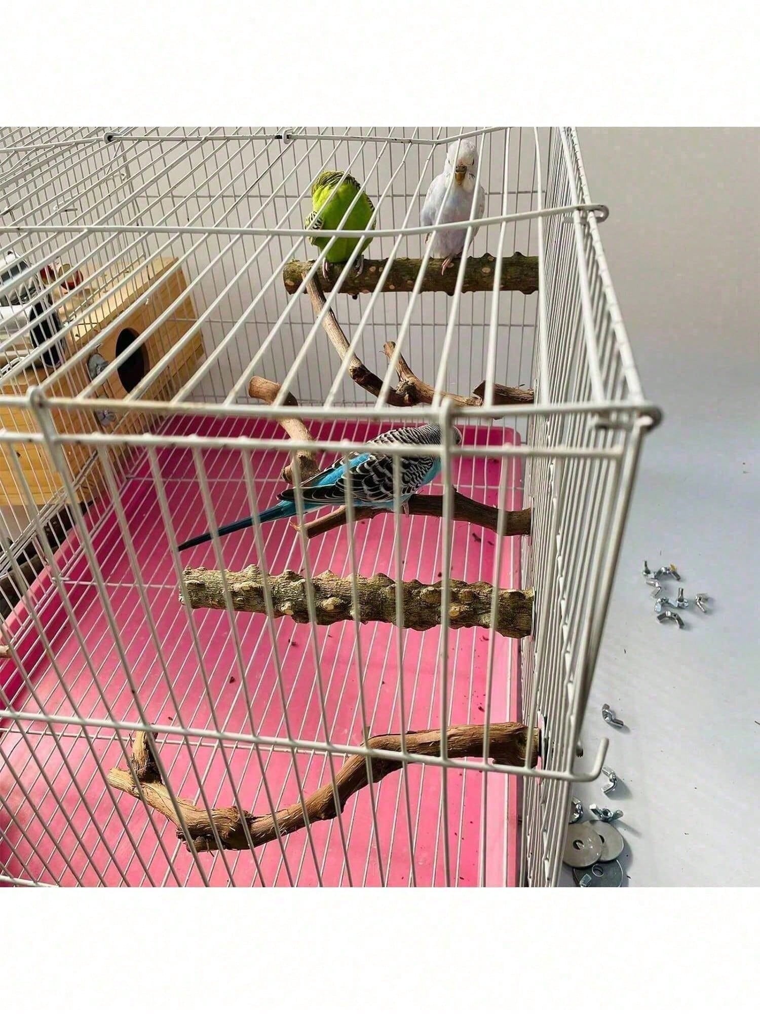 Bird Supplies Bird Cage Accessories Toys 5pcs Parrot Perch Set 3 Grapevine Perches 2 Stands Claw-Shaped Frosted Parrot Chewing Training Branch Suitable For Parrots, Medium And Small Birds Holiday Gift