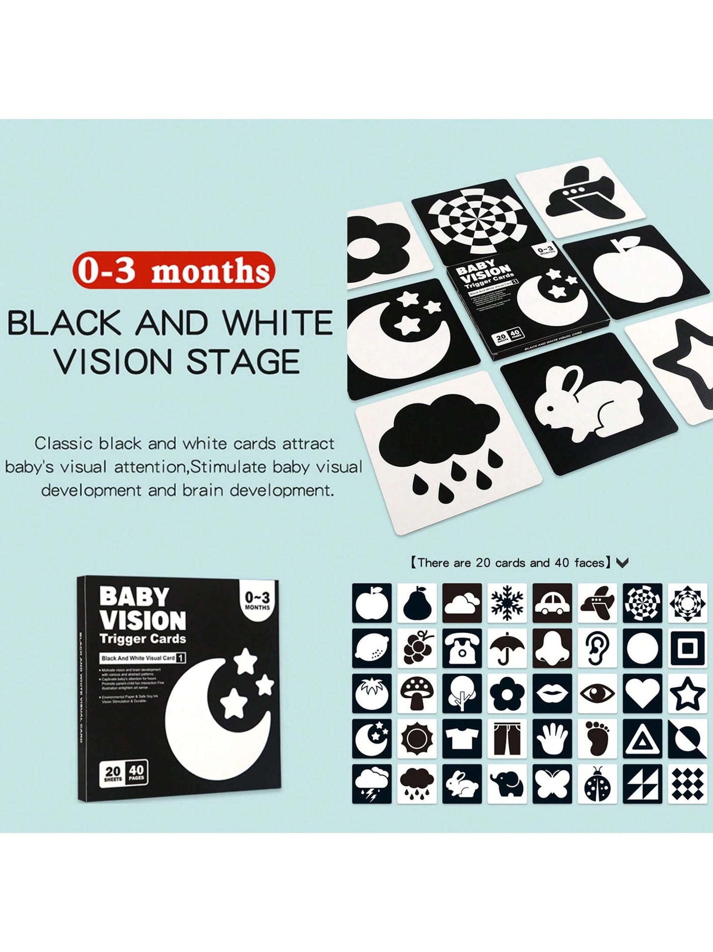 Black And White Cards Newborn Early Education Visual Stimulation Card 0-36 Months Baby Color Tracking Flash Card Puzzle Cognitive Card, For Christmas