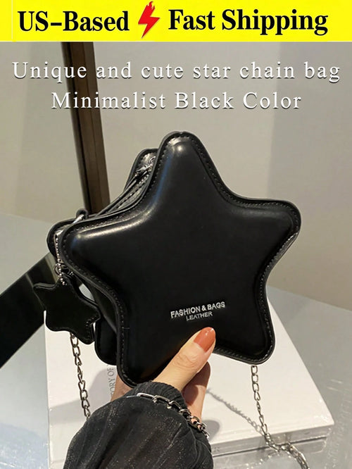 Black Cute Star Shaped Mini Crossbody Purse For Women, Silver Chain Shoulder Tote Bag,Sweet Ladies Bags For Summer Beach Date Party Daily