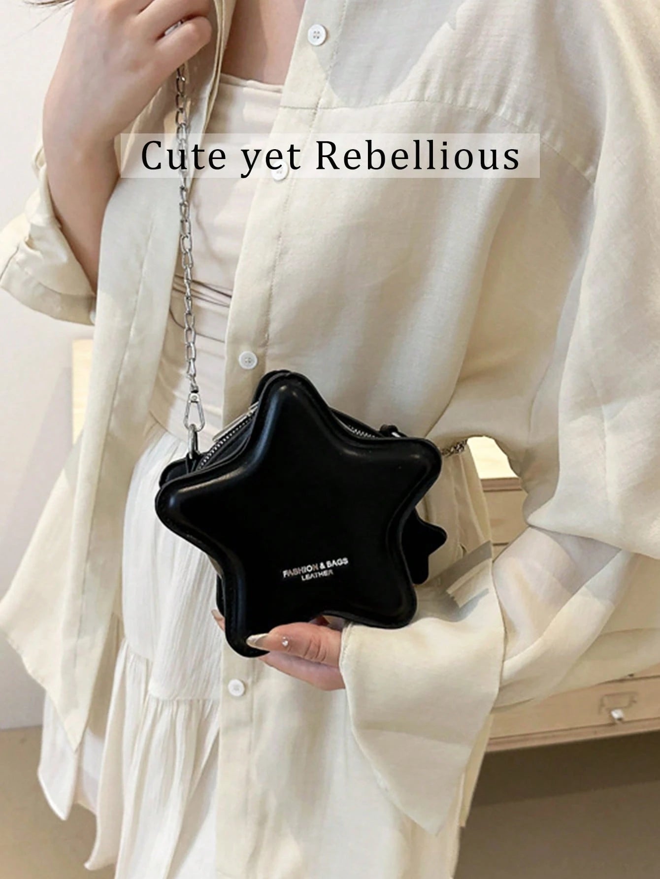 Black Cute Star Shaped Mini Crossbody Purse For Women, Silver Chain Shoulder Tote Bag,Sweet Ladies Bags For Summer Beach Date Party Daily