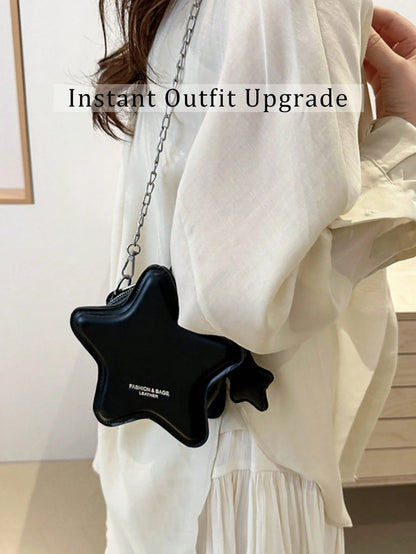 Black Cute Star Shaped Mini Crossbody Purse For Women, Silver Chain Shoulder Tote Bag,Sweet Ladies Bags For Summer Beach Date Party Daily