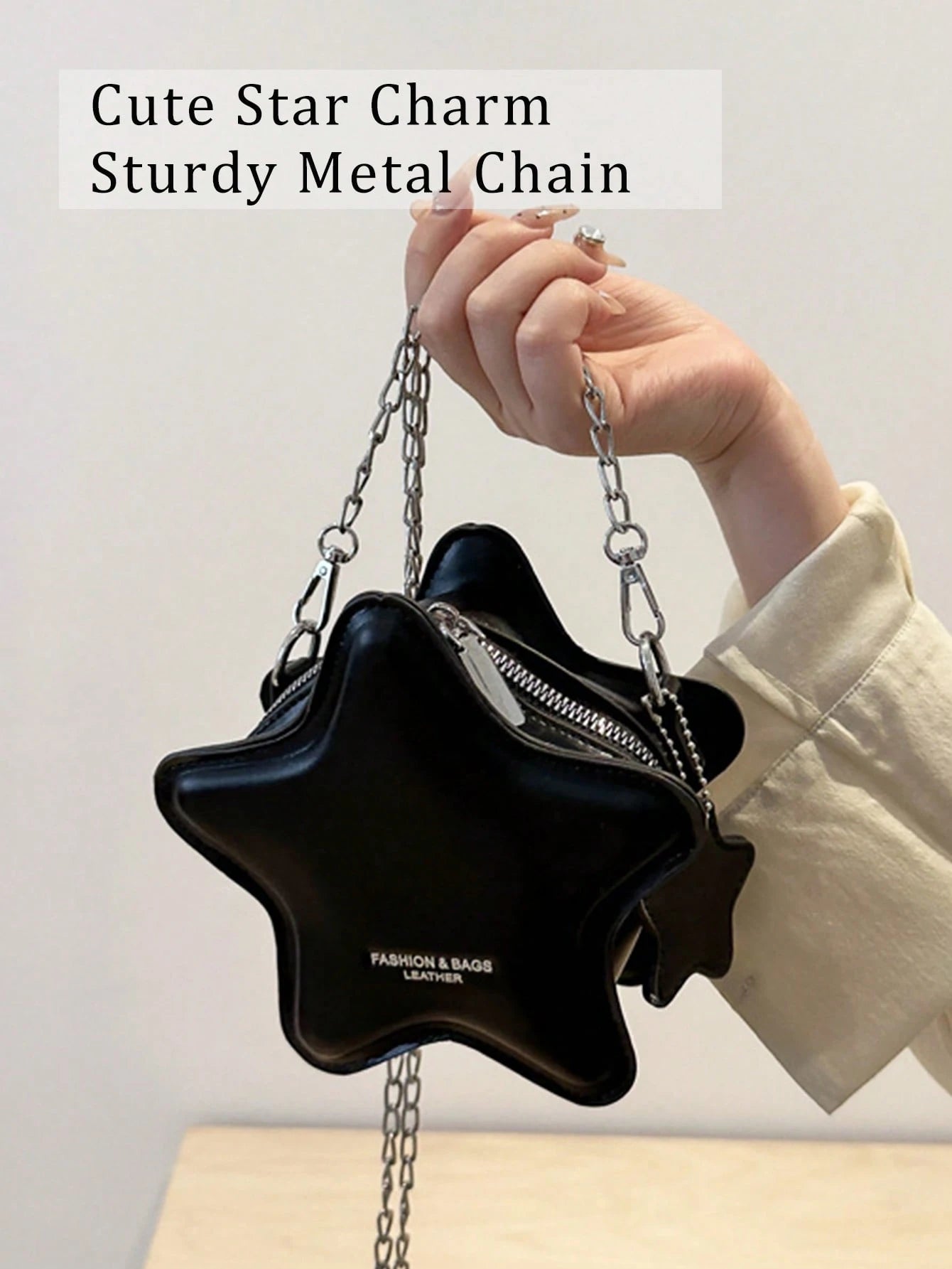 Black Cute Star Shaped Mini Crossbody Purse For Women, Silver Chain Shoulder Tote Bag,Sweet Ladies Bags For Summer Beach Date Party Daily