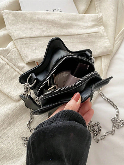 Black Cute Star Shaped Mini Crossbody Purse For Women, Silver Chain Shoulder Tote Bag,Sweet Ladies Bags For Summer Beach Date Party Daily