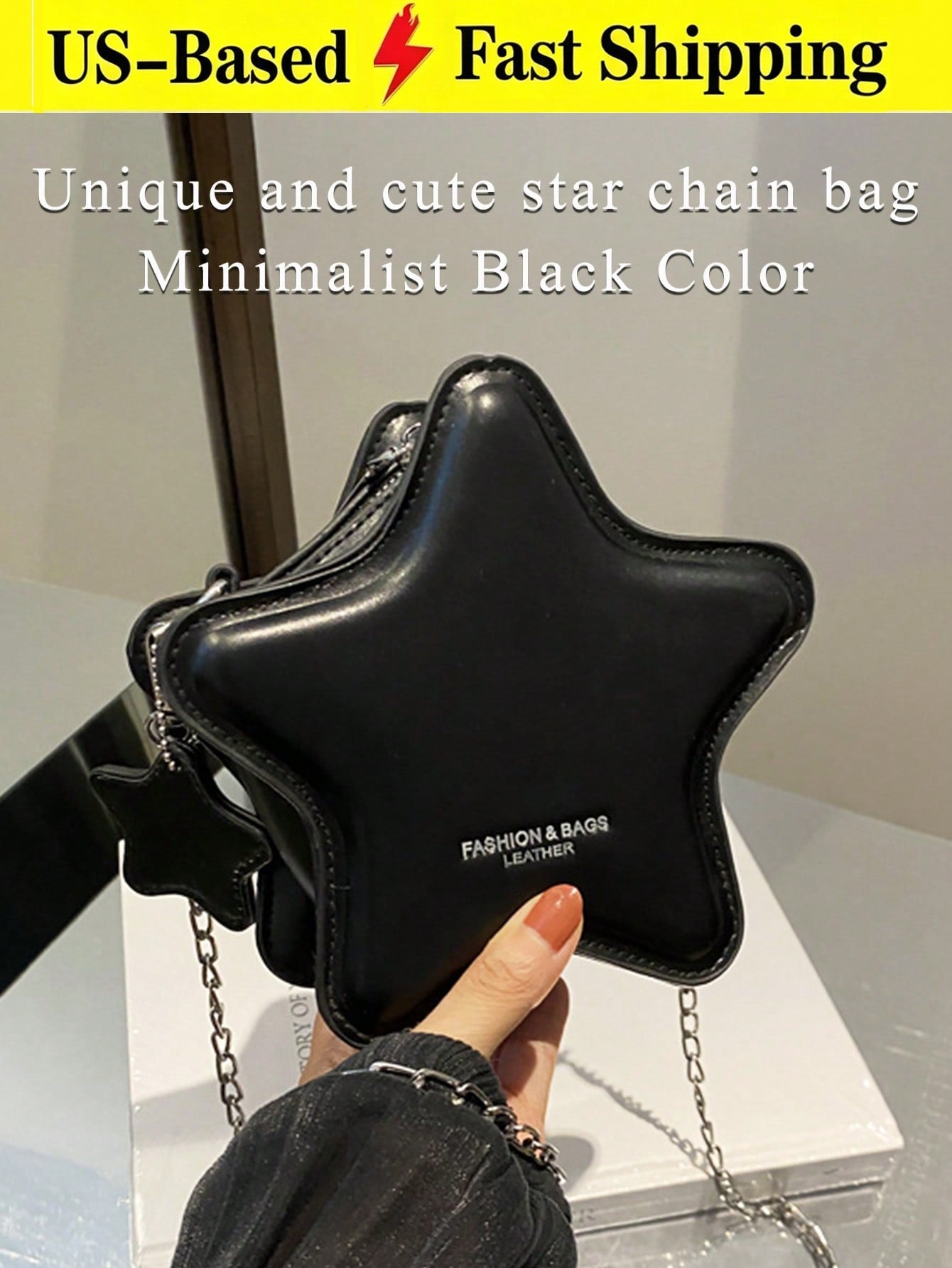 Black Cute Star Shaped Mini Crossbody Purse For Women, Silver Chain Shoulder Tote Bag,Sweet Ladies Bags For Summer Beach Date Party Daily