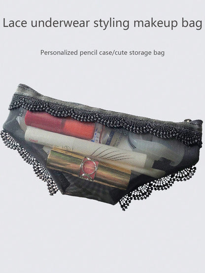 Black Niche Personalized Makeup Bag, Distinctive Shape Storage Pouch, Portable Mesh Cosmetic & Stationery Organizer- Must-Have For Cool Girls Makeup Travel Toiletry Organizer Clear Essentials Gifts S