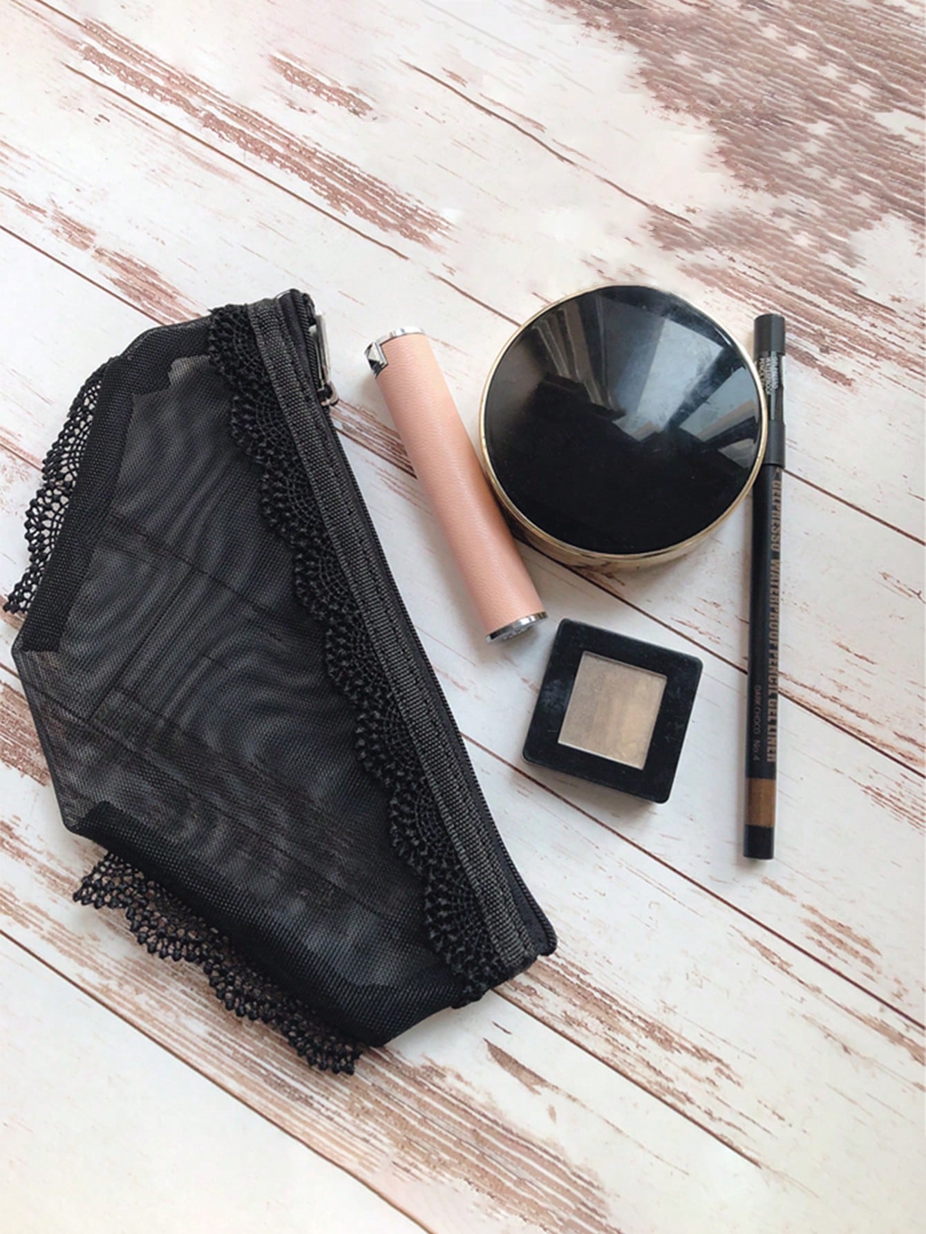 Black Niche Personalized Makeup Bag, Distinctive Shape Storage Pouch, Portable Mesh Cosmetic & Stationery Organizer- Must-Have For Cool Girls Makeup Travel Toiletry Organizer Clear Essentials Gifts S
