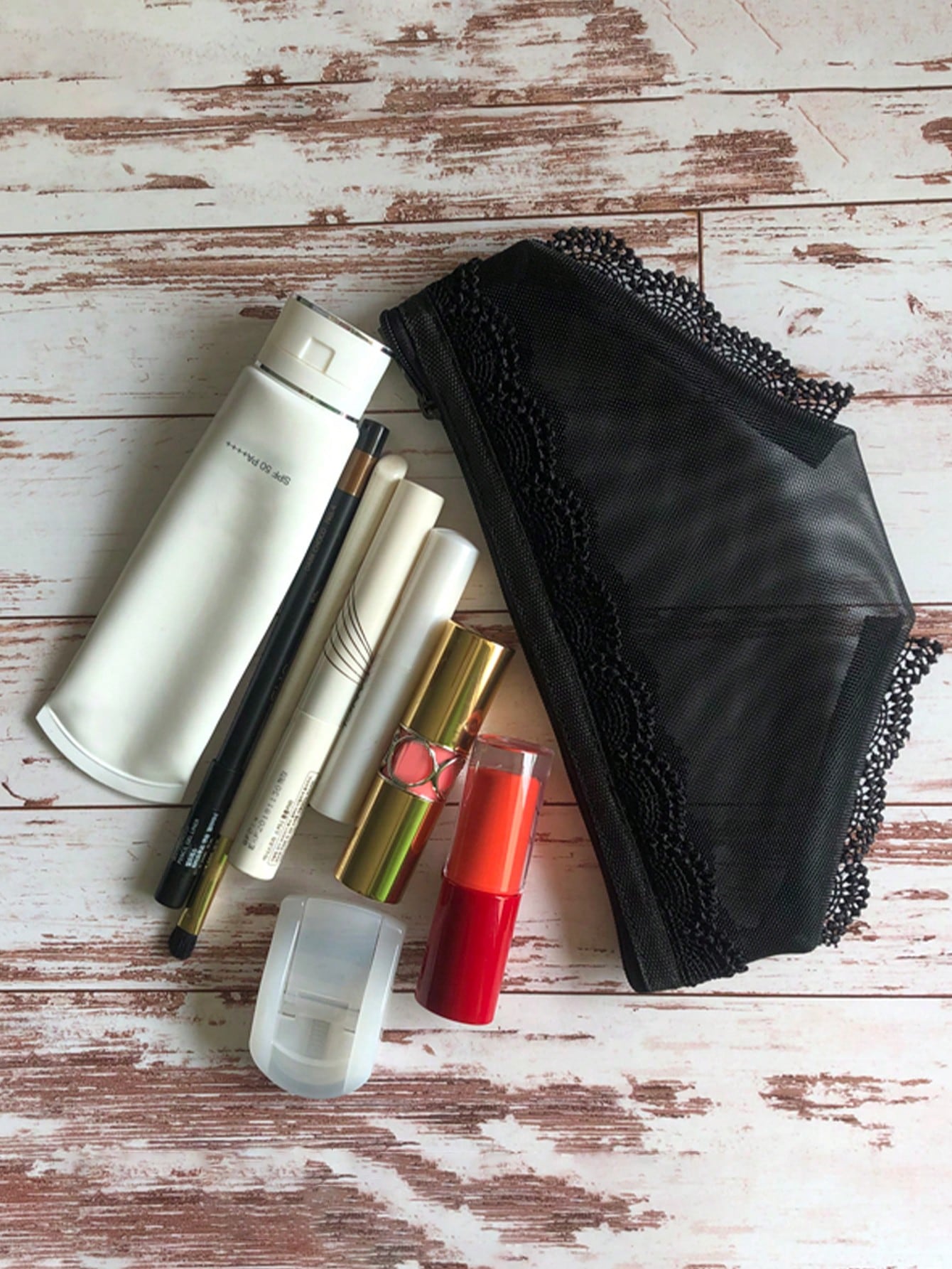 Black Niche Personalized Makeup Bag, Distinctive Shape Storage Pouch, Portable Mesh Cosmetic & Stationery Organizer- Must-Have For Cool Girls Makeup Travel Toiletry Organizer Clear Essentials Gifts S