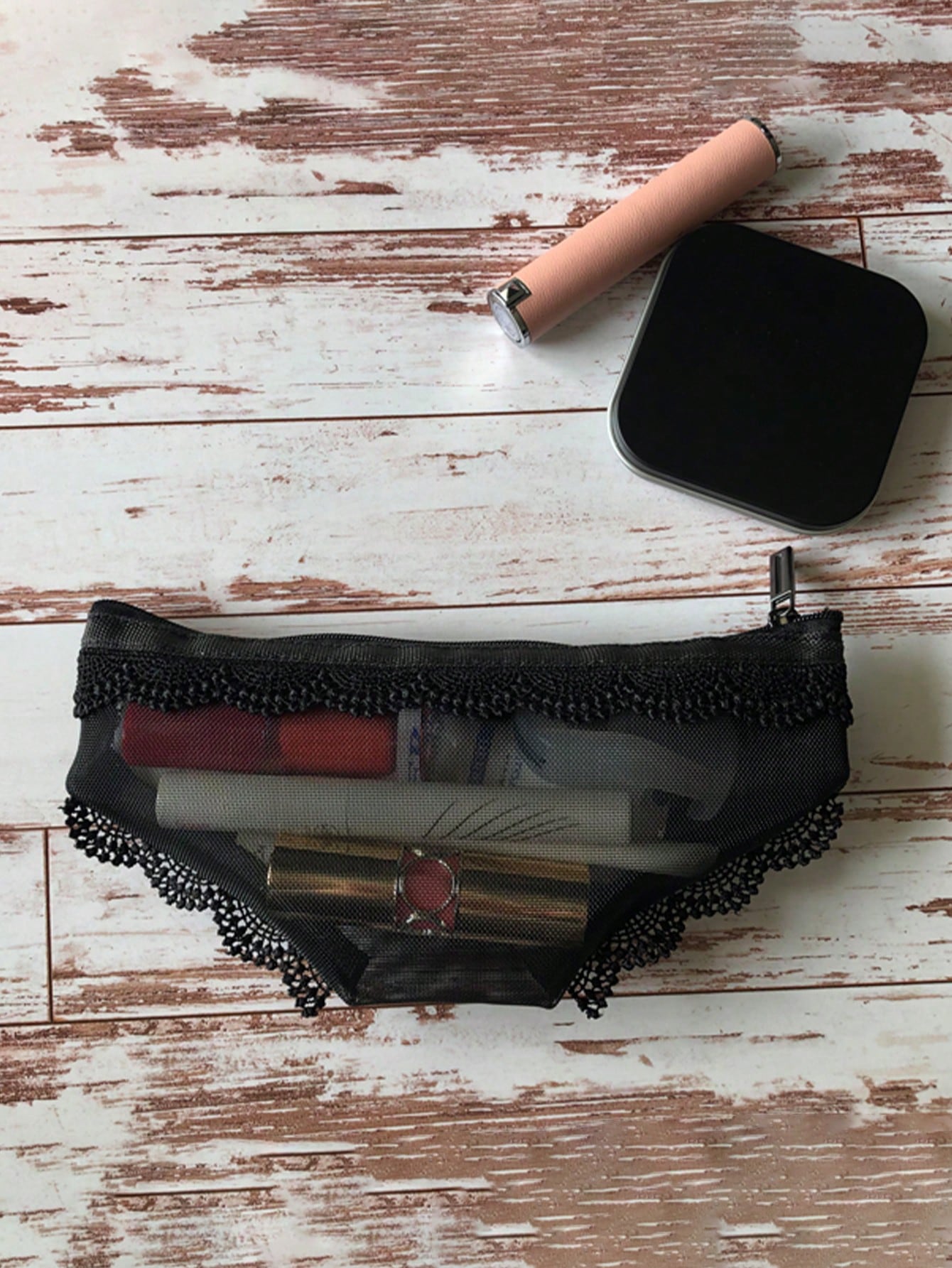 Black Niche Personalized Makeup Bag, Distinctive Shape Storage Pouch, Portable Mesh Cosmetic & Stationery Organizer- Must-Have For Cool Girls Makeup Travel Toiletry Organizer Clear Essentials Gifts S