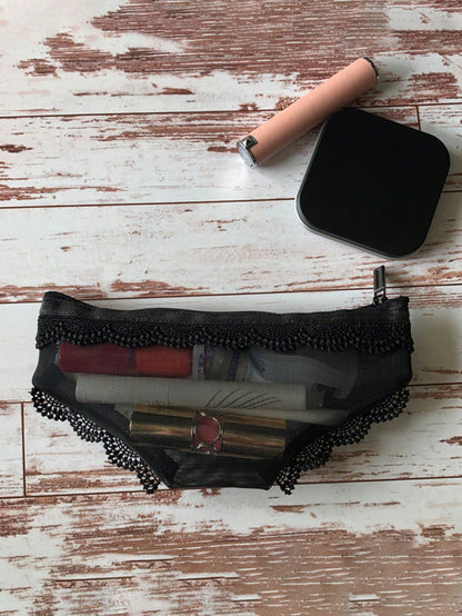 Black Niche Personalized Makeup Bag, Distinctive Shape Storage Pouch, Portable Mesh Cosmetic & Stationery Organizer- Must-Have For Cool Girls Makeup Travel Toiletry Organizer Clear Essentials Gifts S