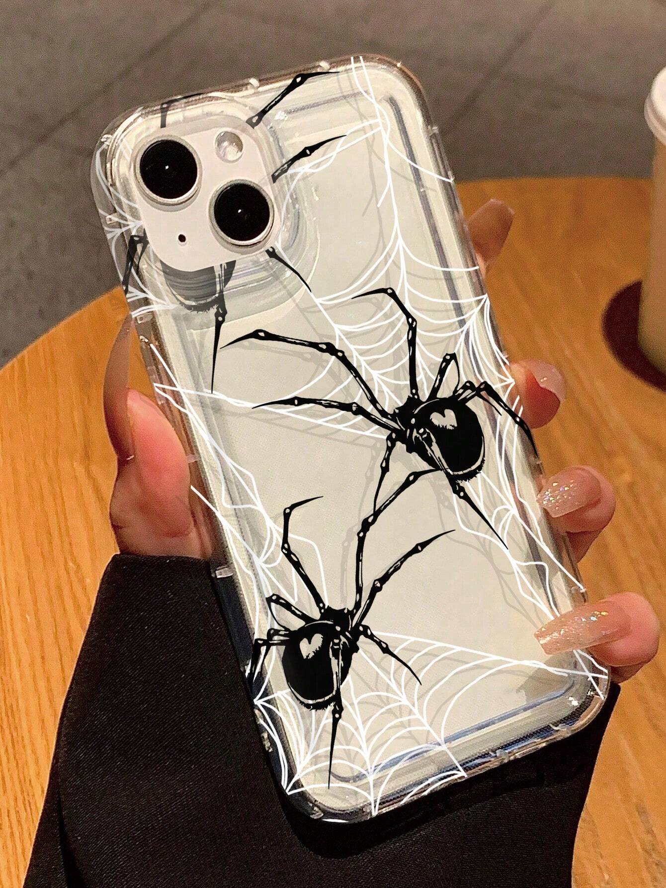 Black White Spider Shockproof Apple Black Spider Web Print Clear Case Compatible With Iphone11/12/13/14/15/15pro/15 Plus/15 Promax/7plus/8plus/X/Xs Max/Xr/11pro/12pro/13pro/14pro/12mini/13mini/11proma