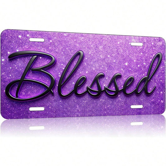 Blessed Purple Front License Plate Aluminum Decorative License Plates Funny Metal Car Plate 6"X12" Novelty Vanity Tag Cover With 4 Holes Car Decor Accessory (LVCP25109012)