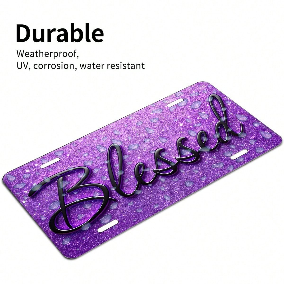 Blessed Purple Front License Plate Aluminum Decorative License Plates Funny Metal Car Plate 6"X12" Novelty Vanity Tag Cover With 4 Holes Car Decor Accessory (LVCP25109012)