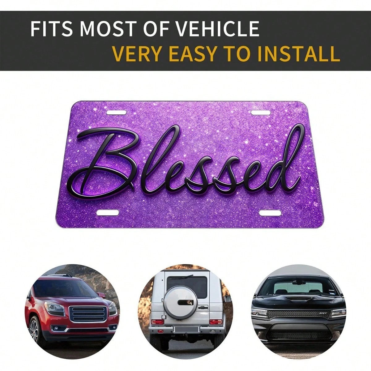 Blessed Purple Front License Plate Aluminum Decorative License Plates Funny Metal Car Plate 6"X12" Novelty Vanity Tag Cover With 4 Holes Car Decor Accessory (LVCP25109012)