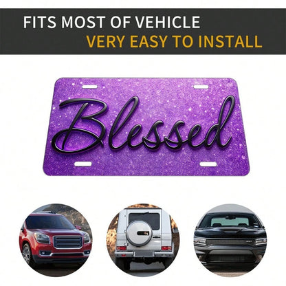 Blessed Purple Front License Plate Aluminum Decorative License Plates Funny Metal Car Plate 6"X12" Novelty Vanity Tag Cover With 4 Holes Car Decor Accessory (LVCP25109012)