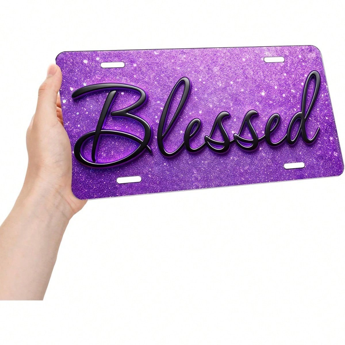 Blessed Purple Front License Plate Aluminum Decorative License Plates Funny Metal Car Plate 6"X12" Novelty Vanity Tag Cover With 4 Holes Car Decor Accessory (LVCP25109012)