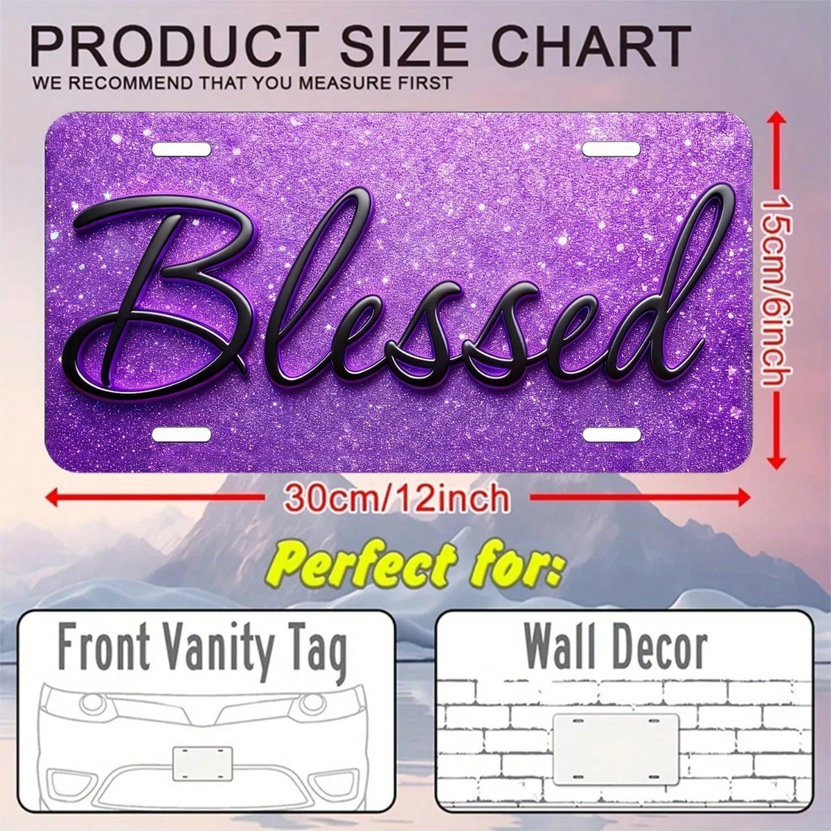 Blessed Purple Front License Plate Aluminum Decorative License Plates Funny Metal Car Plate 6"X12" Novelty Vanity Tag Cover With 4 Holes Car Decor Accessory (LVCP25109012)