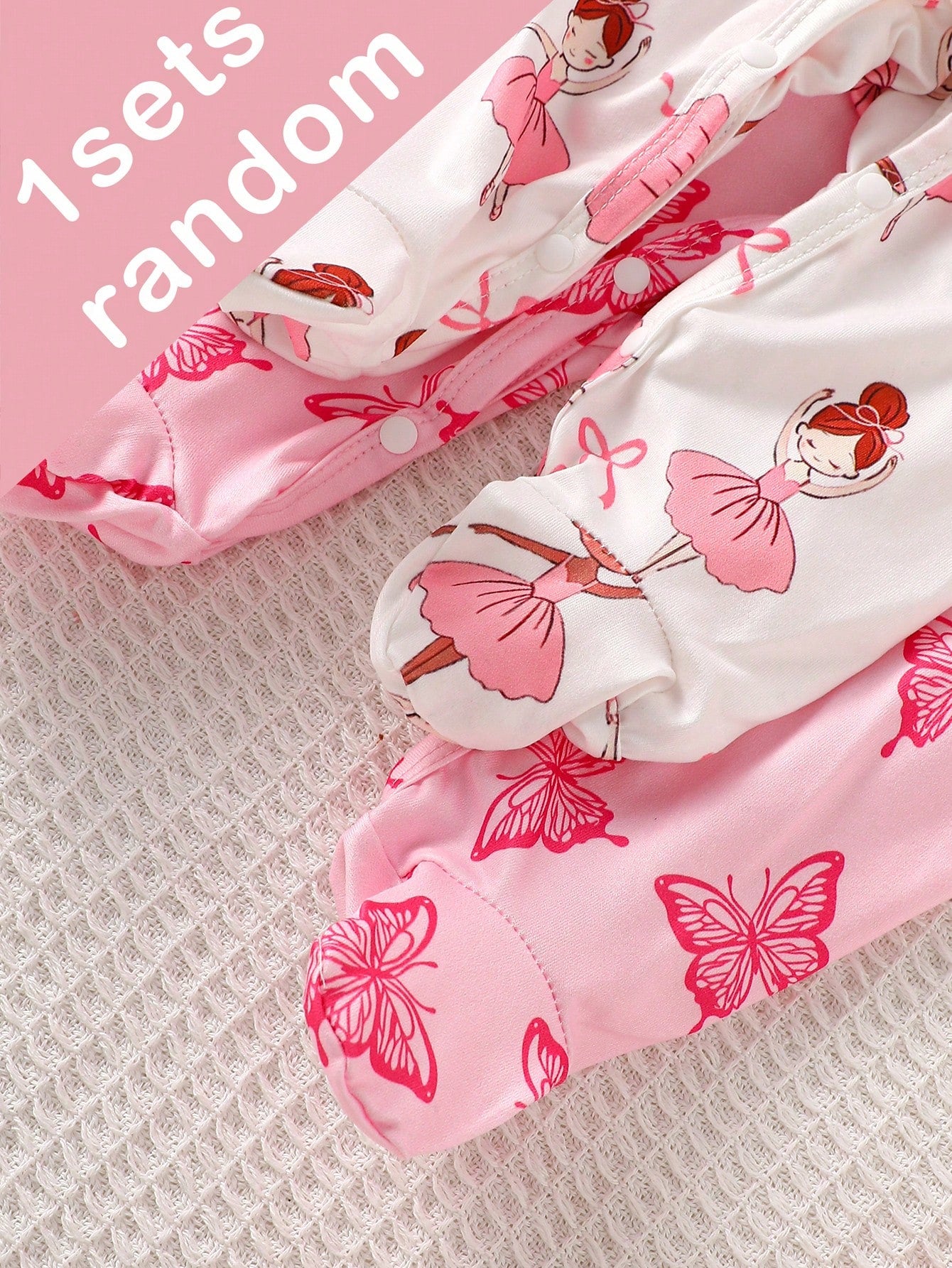 (Blind Box Series 7pcs Randomly Send 1pc) Newborn Long Sleeve Footed Romper Pink White Purple Cartoon Floral Heart Star Ballet Girl Butterfly Print Pattern Simple Casual Comfortable Soft Cute We