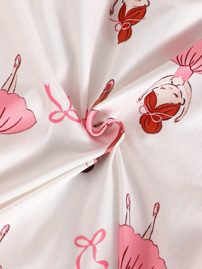 (Blind Box Series 7pcs Randomly Send 1pc) Newborn Long Sleeve Footed Romper Pink White Purple Cartoon Floral Heart Star Ballet Girl Butterfly Print Pattern Simple Casual Comfortable Soft Cute We