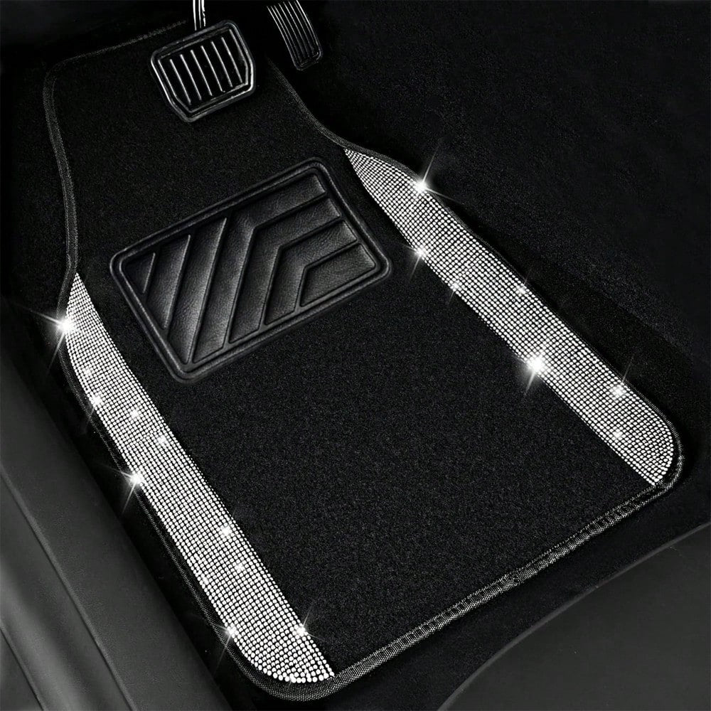 Bling Diamond Printed Effects Car Floor Mats, Shining Rhinestone Carpet Sparkly Glitter Crystal With SUV,Sedan,Van,Cute Girl Women,4pcs Black (The Diamond Pattern And The Anti-Slip Footpad Pattern A