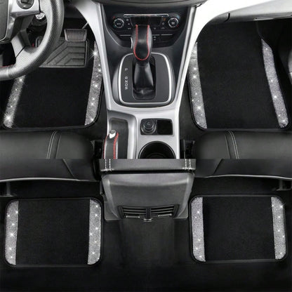 Bling Diamond Printed Effects Car Floor Mats, Shining Rhinestone Carpet Sparkly Glitter Crystal With SUV,Sedan,Van,Cute Girl Women,4pcs Black (The Diamond Pattern And The Anti-Slip Footpad Pattern A