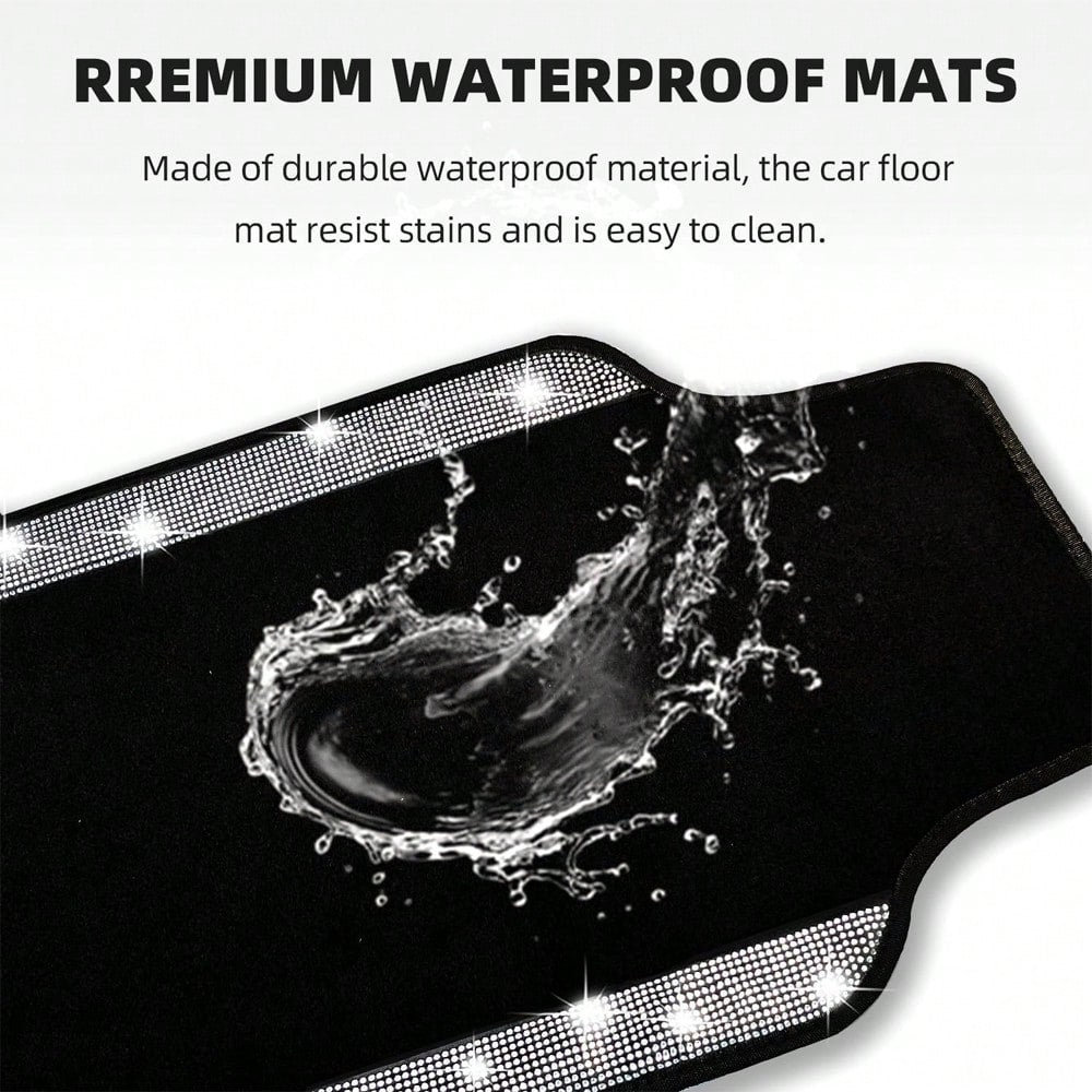 Bling Diamond Printed Effects Car Floor Mats, Shining Rhinestone Carpet Sparkly Glitter Crystal With SUV,Sedan,Van,Cute Girl Women,4pcs Black (The Diamond Pattern And The Anti-Slip Footpad Pattern A
