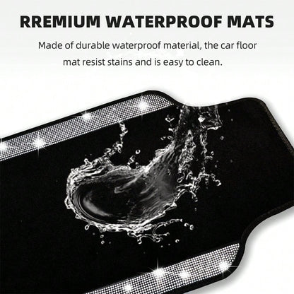 Bling Diamond Printed Effects Car Floor Mats, Shining Rhinestone Carpet Sparkly Glitter Crystal With SUV,Sedan,Van,Cute Girl Women,4pcs Black (The Diamond Pattern And The Anti-Slip Footpad Pattern A