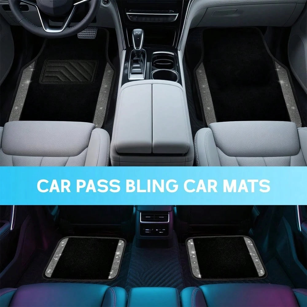 Bling Diamond Printed Effects Car Floor Mats, Shining Rhinestone Carpet Sparkly Glitter Crystal With SUV,Sedan,Van,Cute Girl Women,4pcs Black (The Diamond Pattern And The Anti-Slip Footpad Pattern A