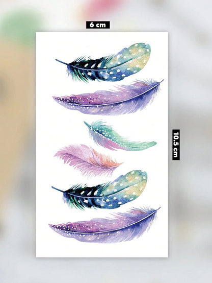 Body Art Temporary Tattoo Stickers For Women And Men, Colorful Fantasy Feathers Pattern, Waterproof Fake Tattoo, Lasts 2-5 Days, Covering Scars, Can Be Used On Arms Wrist Shoulders Legs Waist Neck Han