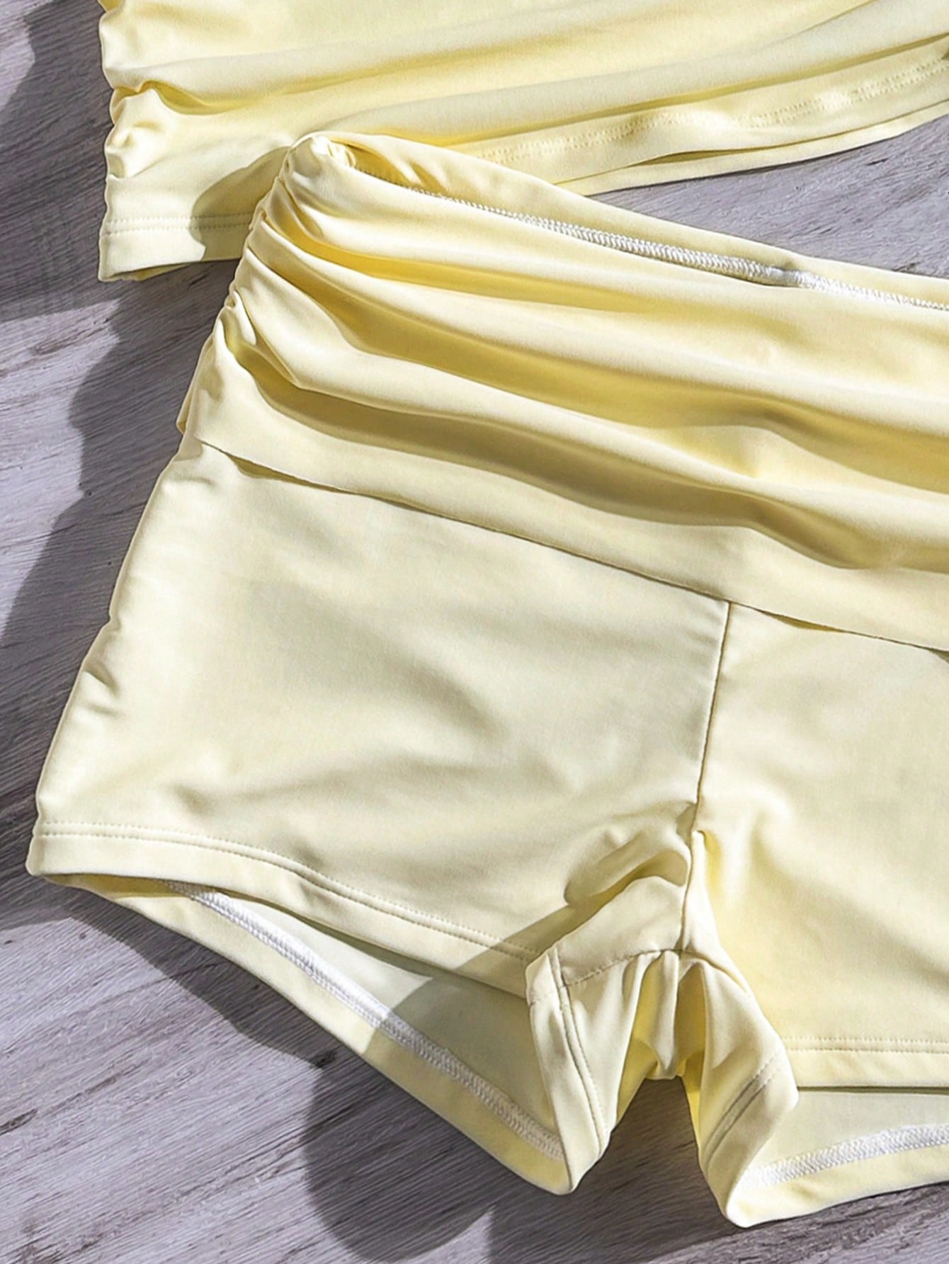Bonvoyette 2pcs Women Beachwear Tankini,Bra Built In Push Up Croptop Camisole Vest Gym Style Yellow Summer Casual Holiday Vacation, Bikini Short Pants Set