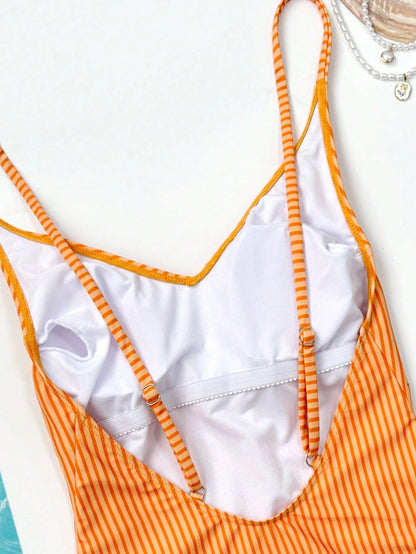 Bonvoyette Bestselling Lobster Print Backless Minimalist One-Piece Swimsuit For Women