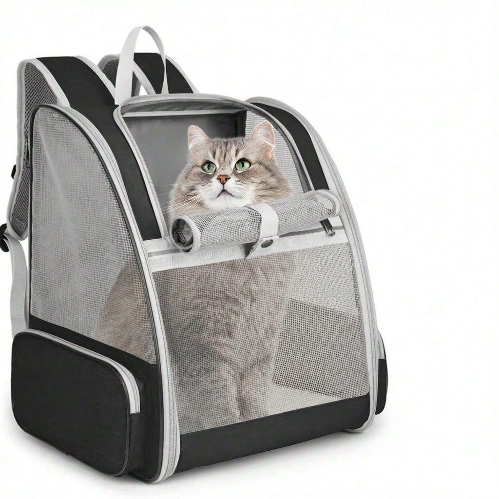 Breathable Anti-Escape Pet Backpack, Large Portable Cat Carrier With Roller Shutter & Visible Window, Spacious Stylish Travel Pet Bag