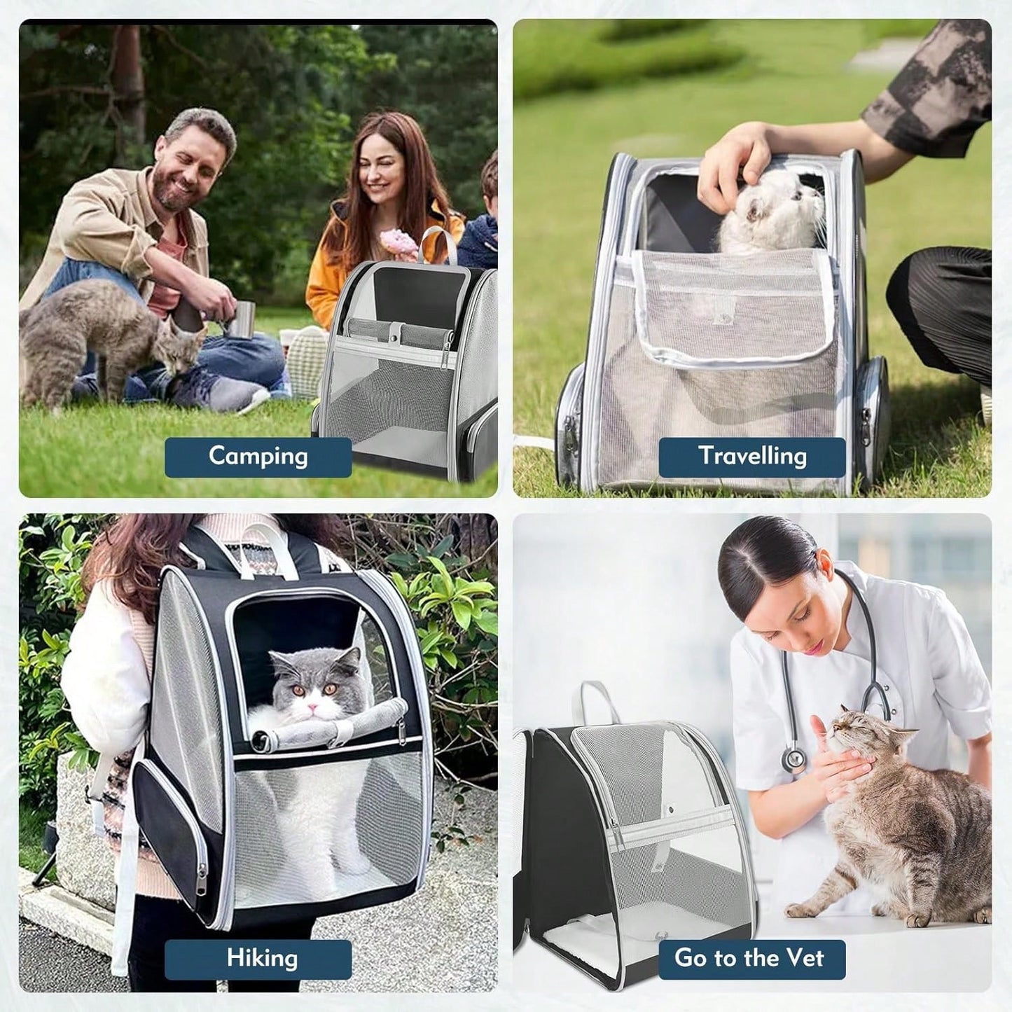 Breathable Anti-Escape Pet Backpack, Large Portable Cat Carrier With Roller Shutter & Visible Window, Spacious Stylish Travel Pet Bag