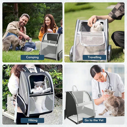 Breathable Anti-Escape Pet Backpack, Large Portable Cat Carrier With Roller Shutter & Visible Window, Spacious Stylish Travel Pet Bag